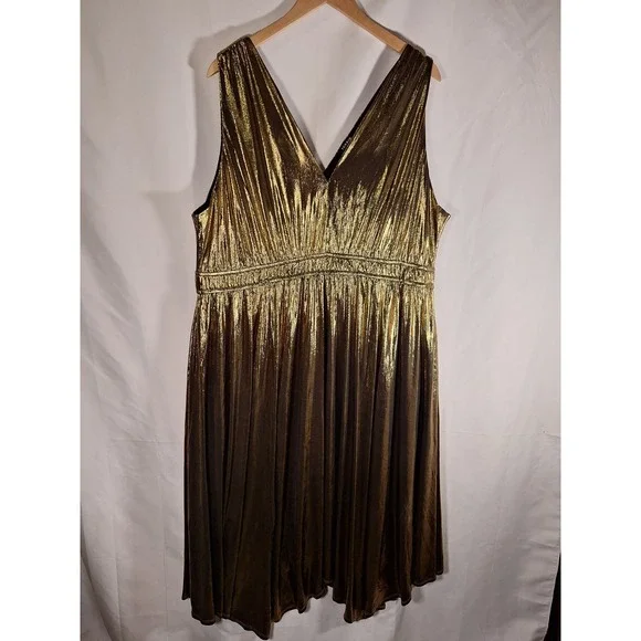 Torrid Gold Liquid Knit Double V-Neck Sharkbite Tea Length Dress Plus Size 3 3X - Picture 2 of 5